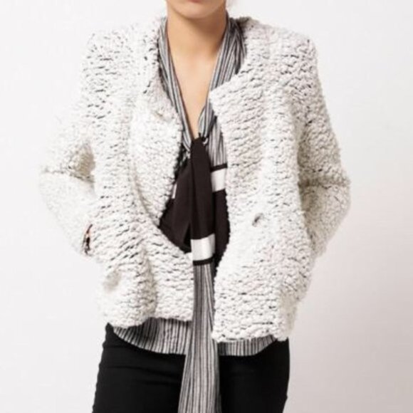 IRO Twiggy wool cotton boucle moto chunky teddy textured biker sherpa jacket - Picture 4 of 16